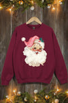 Retro Pink Santa Graphic Fleece Sweatshirts