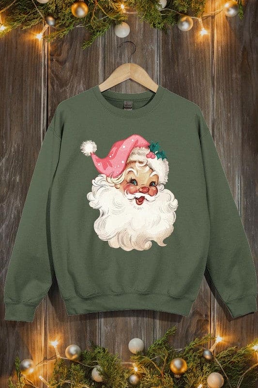 Retro Pink Santa Graphic Fleece Sweatshirts