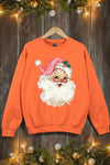 Retro Pink Santa Graphic Fleece Sweatshirts