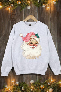 Retro Pink Santa Graphic Fleece Sweatshirts