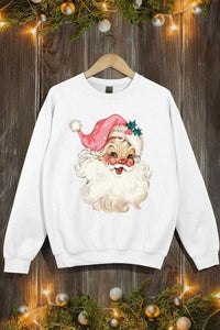 Retro Pink Santa Graphic Fleece Sweatshirts