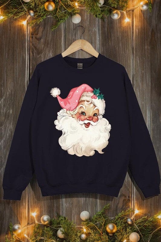 Retro Pink Santa Graphic Fleece Sweatshirts