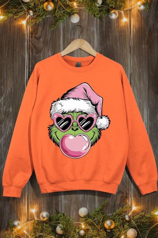 Pink Blowing Bubble Grinch Graphic Sweatshirts