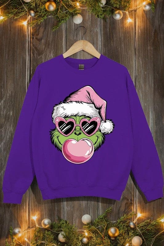 Pink Blowing Bubble Grinch Graphic Sweatshirts