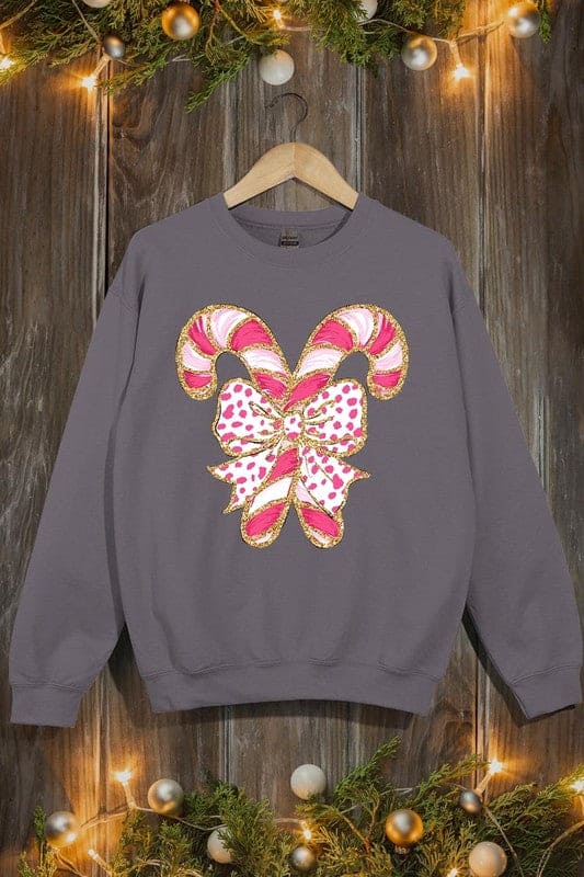 Faux Glitter Coquette CandyCane Graphic Sweatshirt