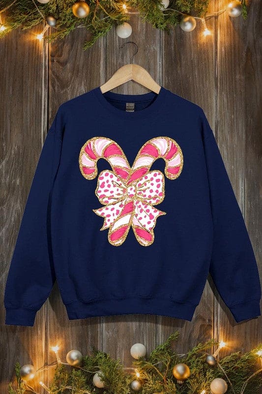 Faux Glitter Coquette CandyCane Graphic Sweatshirt