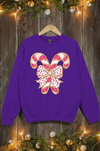 Faux Glitter Coquette CandyCane Graphic Sweatshirt