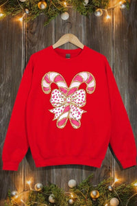 Faux Glitter Coquette CandyCane Graphic Sweatshirt