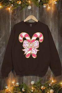 Faux Glitter Coquette CandyCane Graphic Sweatshirt