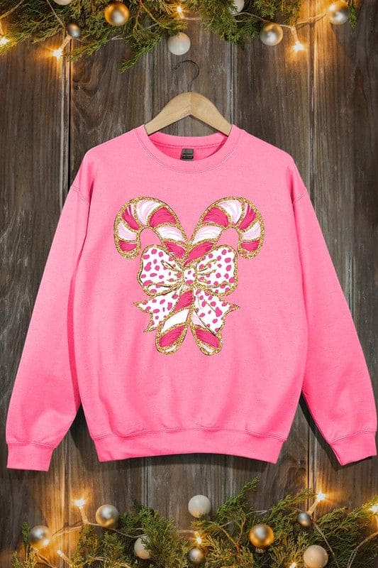 Faux Glitter Coquette CandyCane Graphic Sweatshirt