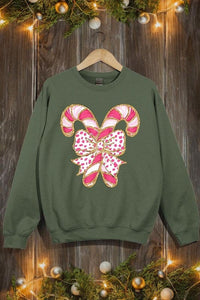 Faux Glitter Coquette CandyCane Graphic Sweatshirt