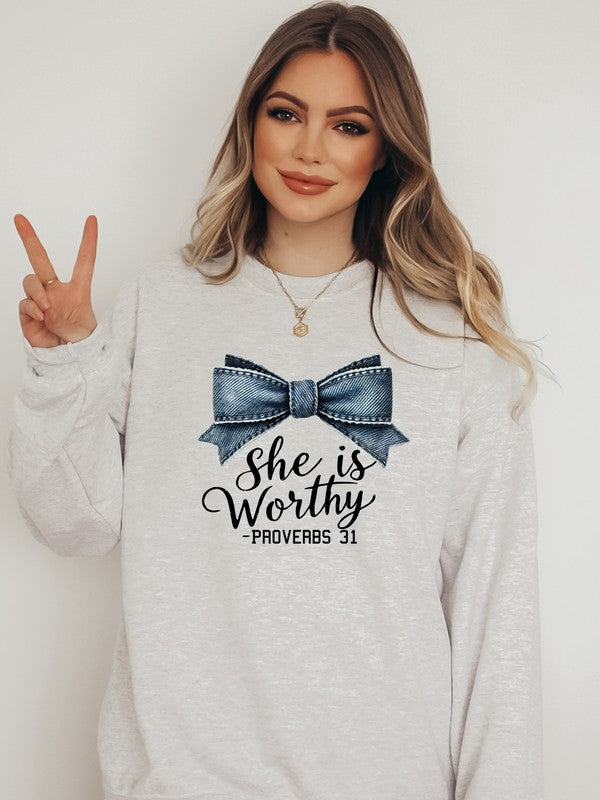 She Is Worthy Proverbs 31 CrewNeck Sweatshirt