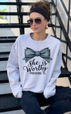 She Is Worthy Proverbs 31 CrewNeck Sweatshirt