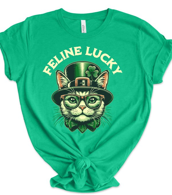 Feline Lucky Graphic Crew Neck Tee