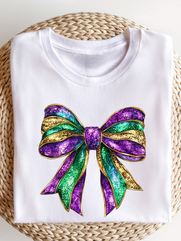 Mardi Gras Bow Graphic Short Sleeve Tee