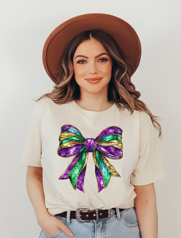 Mardi Gras Bow Graphic Short Sleeve Tee