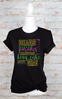 Mardi Gras words Graphic Short Sleeve Tee