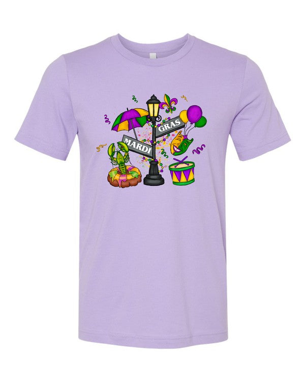 Mardi Gras Street Sign Graphic Short Sleeve Tee