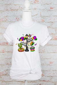 Mardi Gras Street Sign Graphic Short Sleeve Tee