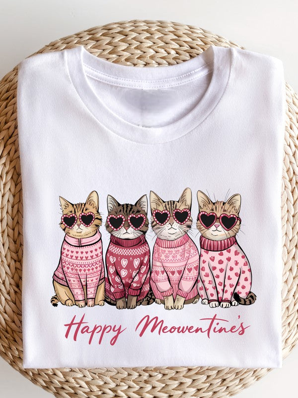 Happy Meowentines Short Sleeve Graphic Tee