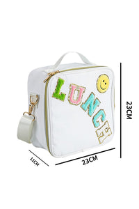 Wholesale White LUNCH Chenille Embroidered Square Shoulder Bag