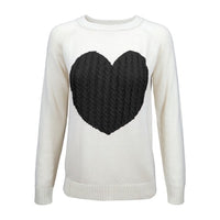 Love Heart Jacquard Round Neck Pullover Sweater