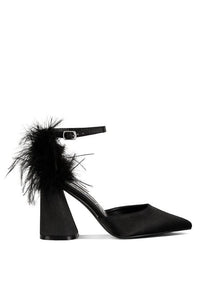 Palmetta Fur Detail Block Heel Sandals