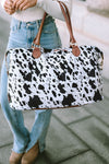 White Animal Spots Printed Leather Tote Bag