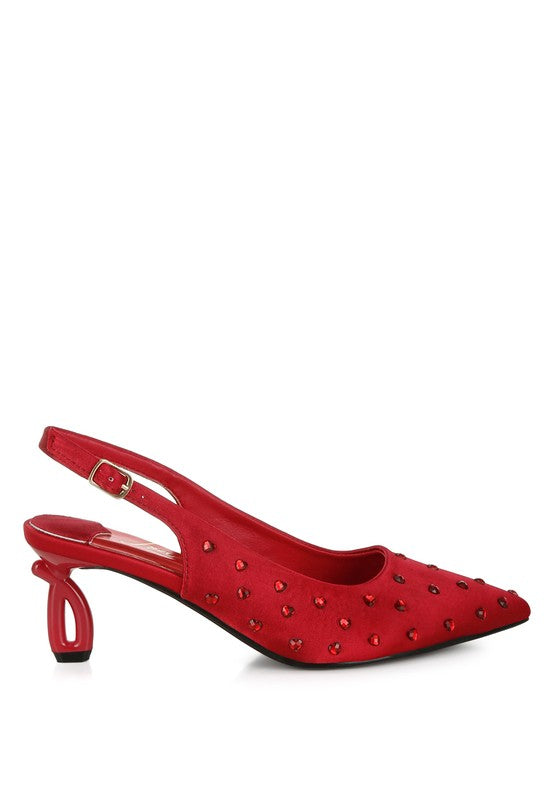 Dasavla Heart-Shaped Rhinestone Studded Slingbacks