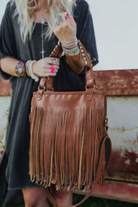 Chestnut Vintage Fringed Leather Shoulder Bag