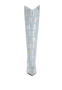 Sharmin Checkered Sequin Knee High Boots