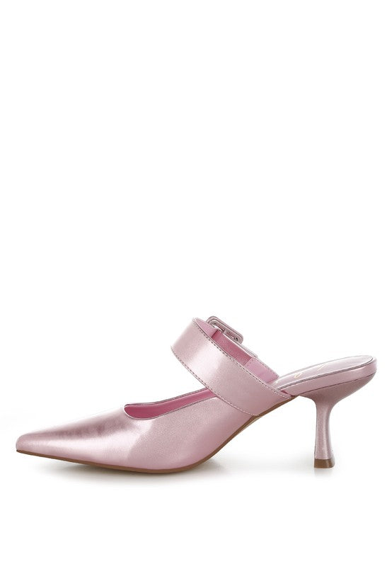 Bismi Large Buckle Kitten Heel Mules