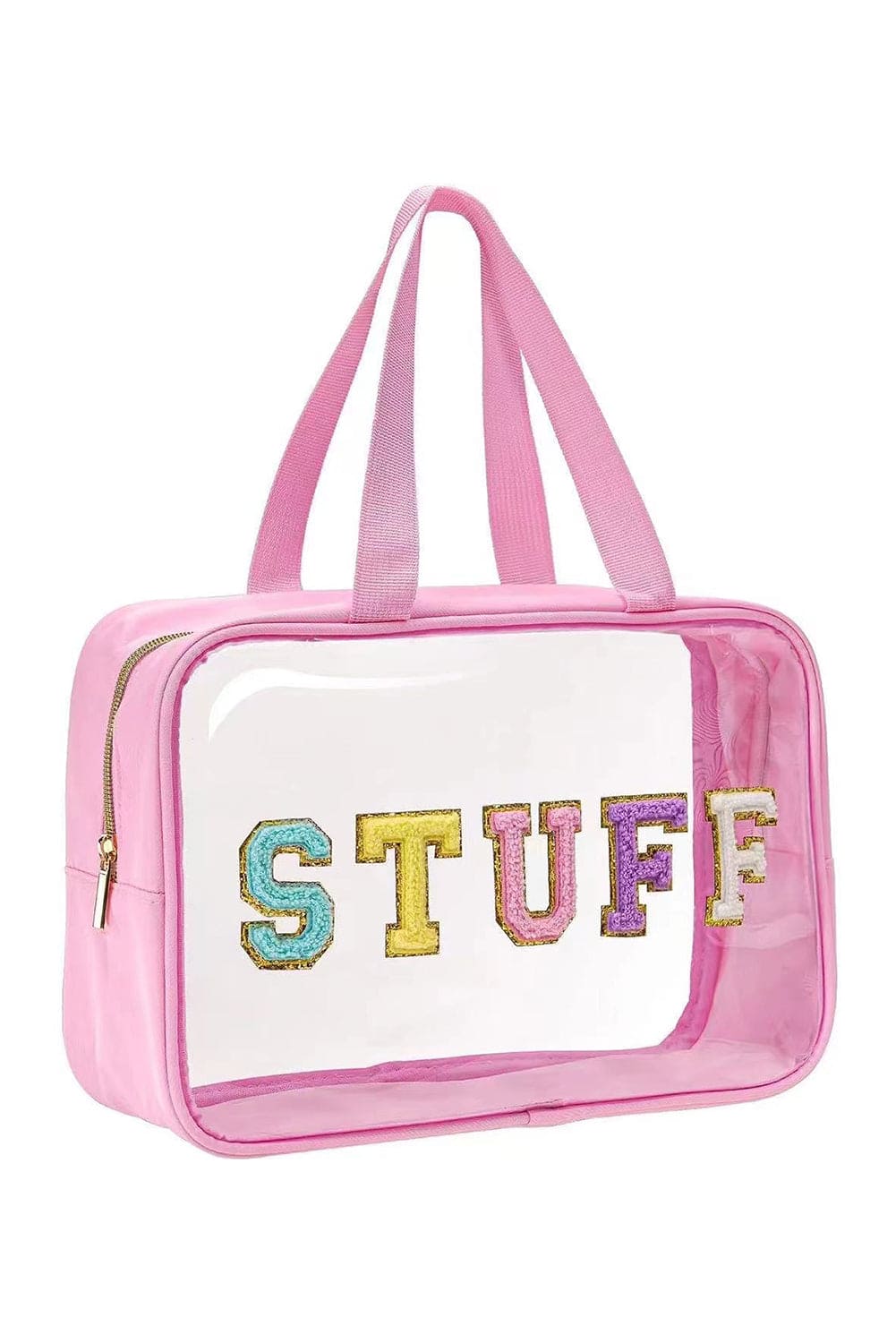 Pink STUFF Patch Clear Makeup Bag