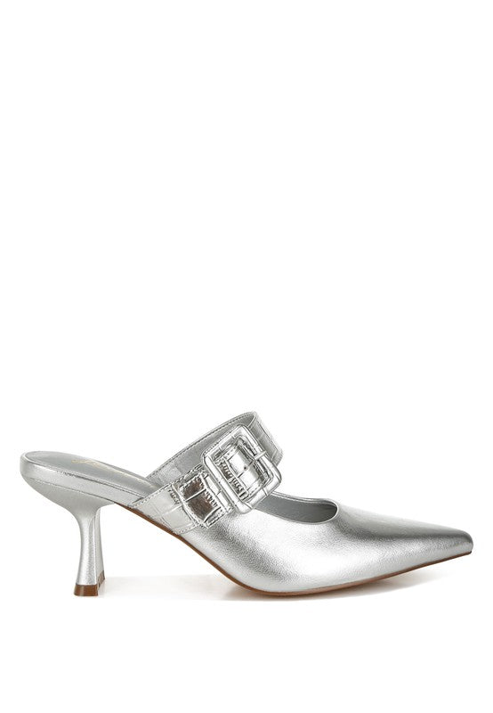 Bismi Large Buckle Kitten Heel Mules