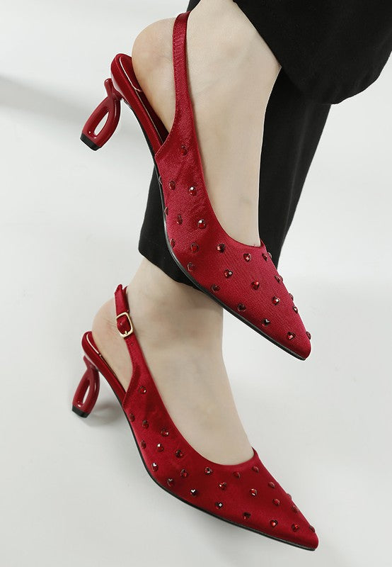 Dasavla Heart-Shaped Rhinestone Studded Slingbacks