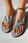 Gold Casual Rhinestone Flower Strappy Flip Flops