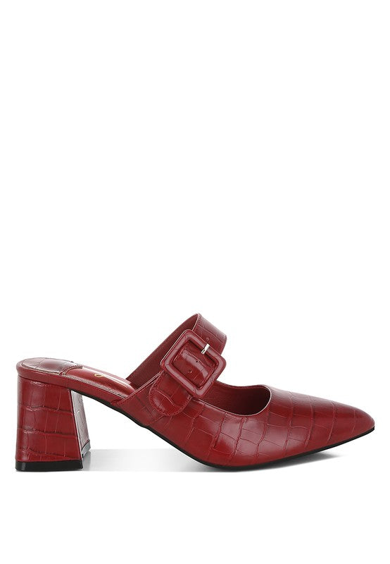 Pinacola Croco Buckle Strap Detail Mules