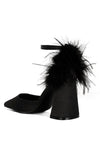 Palmetta Fur Detail Block Heel Sandals