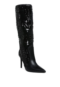 Sitarah Sequin Embellished Stiletto Long Boots