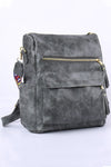 Dark Grey Zip Closure Aztec Pattern Strap Backpack Handbag