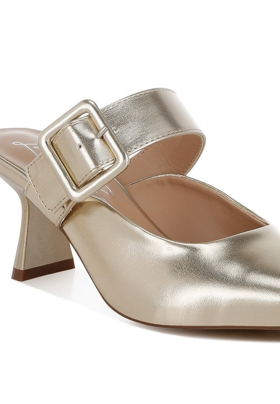 Bismi Large Buckle Kitten Heel Mules