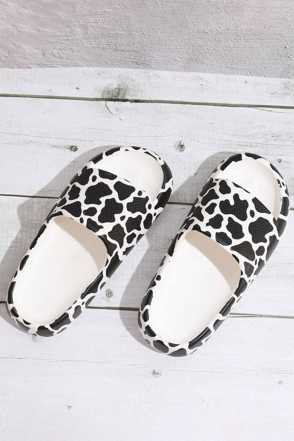 White Casual Animal Spots Print Open Toe Thick Flat Slippers