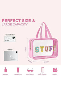 Pink STUFF Patch Clear Makeup Bag