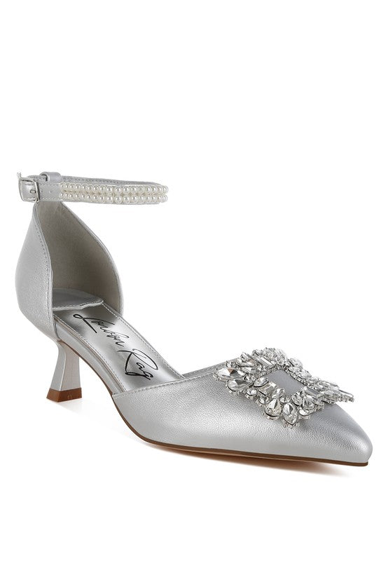 Onkana Diamante Brooch Kitten Heel Sandals