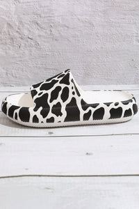 White Casual Animal Spots Print Open Toe Thick Flat Slippers