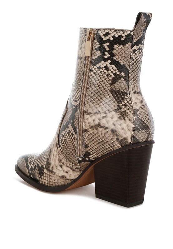 Cornus Snake Print Ankle Boots