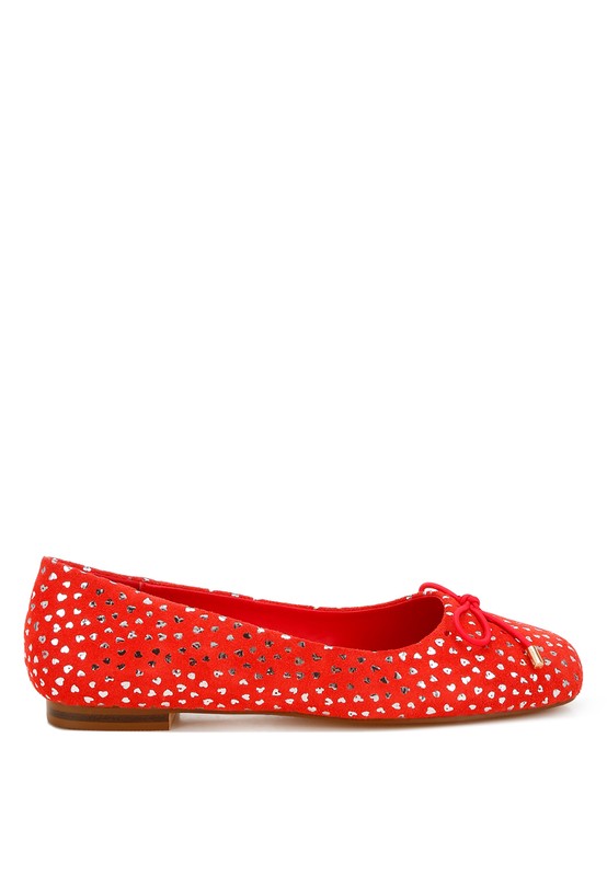 Apollon Bow Detail Foil Print Suede Ballerinas