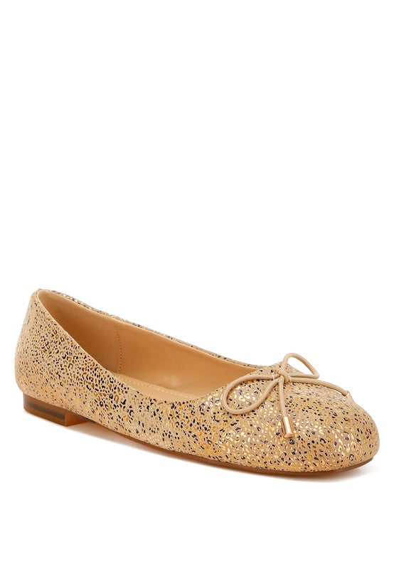 Apollon Bow Detail Foil Print Suede Ballerinas