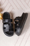 Black Solid Color Leather Buckle Strap Slippers