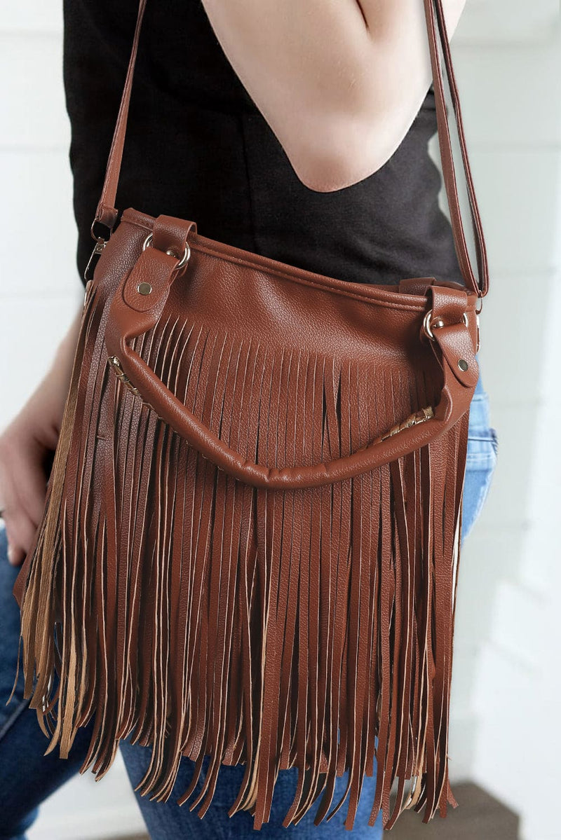 Chestnut Vintage Fringed Leather Shoulder Bag